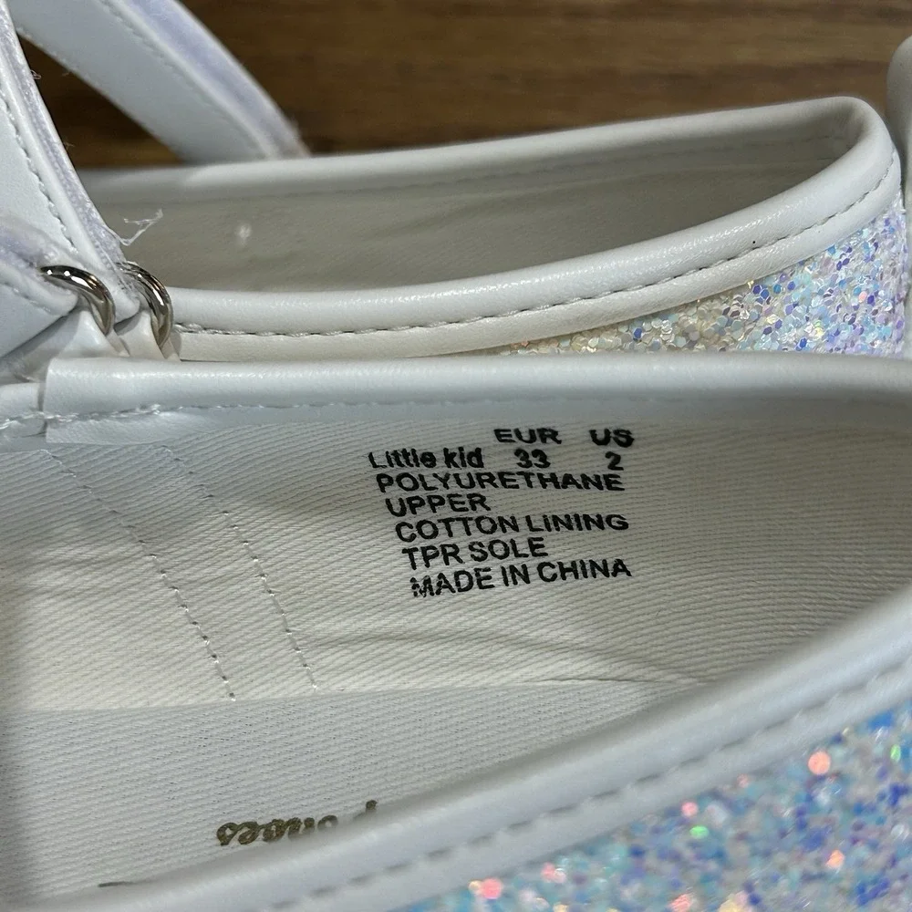Fever Sole Girls Glitter Mary Jane Dress Shoes White Iridescent Sparkle Youth 2